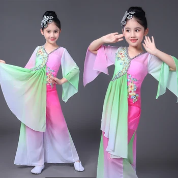 Kitajski Ples Kostum Klasične Ljudske Yangko Plesno Obleko Izvajalec Obleke Ženska Dekle Dežnik Plesna Predstava Kostum