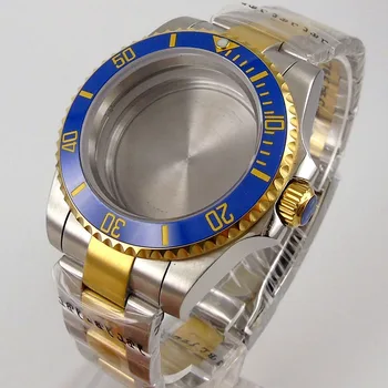 Zlato Prevlečeno Watch Primeru za NH35 NH36 NH36A Modra Vstavite Vrtljivo Ploščo Ostrig Zapestnica Safirno Steklo brez Cyclops
