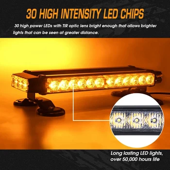 15-Palčni Amber 30 LED Streho Strobe Utripajoča Luč Bar Magnetni Sili Svetilnik Opozorilo Flash 12V 30W