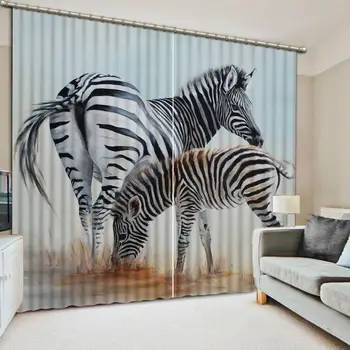 Fotografija Velikosti po Meri 3D Zavese Dveh barvnih zebra Ozadju Zebra Vzorec spalnica Blackout Zavese Tkanina 3D Okno