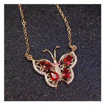 Naravni ruby ogrlico, obesek metulj ogrlica 925 sterling srebro Resnično Gemstone ogrlica Ženski fine Nakit #1032