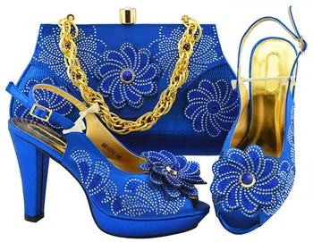 Najbolj priljubljena breskev ženske črpalke z veliki kristalni cvet design za obleko afriške čevlji ujemajo torbici set MM1074