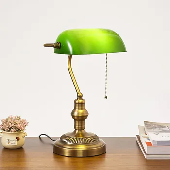 Klasične letnik bankir svetilke namizne svetilke s stikalom Zeleno steklo lampshade kritje desk luči za spalnico študija za branje doma MJ