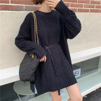 Trdna pulover ženske, o-vratu mid-dolžina pulover jeseni, pozimi nove korejske modne letnik grunge svoboden dolgimi rokavi pulover trend