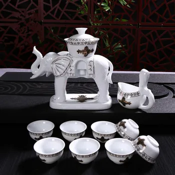 Samodejno Bele Keramične Pregleden Čaj Pot Pokal Določa S šatulji Ustvarjalne Slon Porcelana Kung Fu Čaj Nastavite usta Skodelice