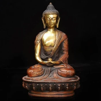 Staro Ročno izrezljane medenina pozlačenega Medicine Buda sakyamuni Šakjamuni kip