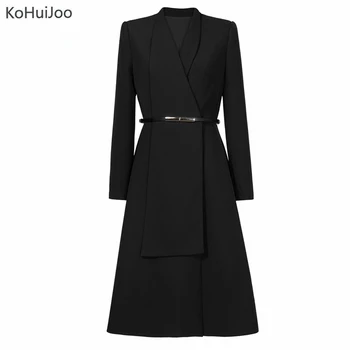 KoHuiJoo 2021 Vzletno-Pristajalne Steze Obleka Ženske Visoka Kakovost Modnih Velike River Dolg Rokav Elegantno Obleko Dame Oblikovalec Evropske Oblačila