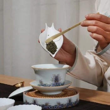 Keramični Emajl Naslikal Gaiwan Tri-kos Skledo Modre In Bele Porcelanaste Čaj Tureen Kung Fu Teaware Čaj Slovesnosti Dodatki
