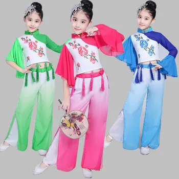 Otrok Klasične Yangko Ples Kostum za Dekleta Dežnik, Ples, Oblačila Kitajski Državni Fan Plesalka Obrabe Fazi Plesno Obleko 90
