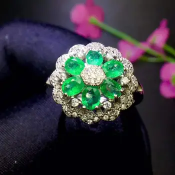 Cvet Obroč Naravno in Resnično emerald obroč Obletnico obroč 925 sterling srebro Fine nakit Za moške ali ženske