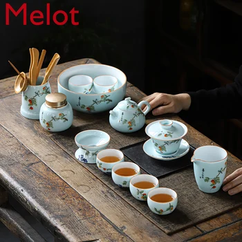 Kitajski porcelan in Celadon Emajl Čaj, Set Home Sprejemna Soba Čajnik Gaiwan Čaj, Set Čaj Lonec Nastavite Kungfu Čaj Nastavite kitajski čaj, set