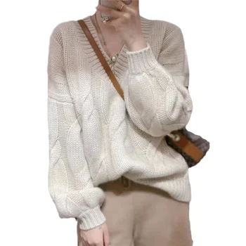 2021 mehka in debele kašmir pulover ženske, jeseni in Pozimi Mehurček Rokav proti vratu, ohlapno leni veter volne pleteni pulover foundatio