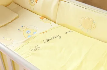 Promocija! 7PCS vezenje otroške posteljnine komplet bombaž baby dekle odbijača jaslice nastavite,vključujejo(2bumper+rjuhe+streha+blazino)