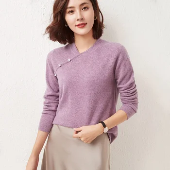 Ženski pulover 2021 pozimi nove priložnostne barva krog vratu volno jopica plus velikost kašmir pulover ženske cheongsam vrh vroče