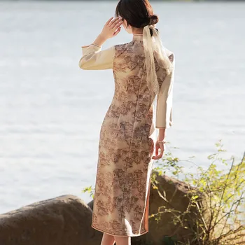 Cheongsam Obleka Ženske Plus Velikost 2022Spring Moda Deerskin Žamet Natisne Preplete Tradicionalni Kitajski Slog Qipao Obleke Ženska