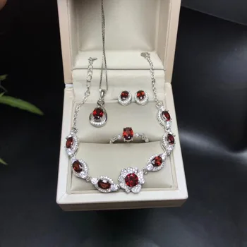KJJEAXCMY boutique draguljev 925 čistega srebra vdelan v čisti naravni granat obesek, prstan uhani, ogrlica 4 set cvetje pretok curv