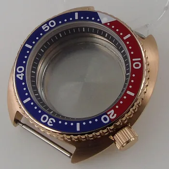 Novo Brušena Rose Zlata Oplemenitena 45mm Watch Primeru, fit NH35A NH36A Ravno Safirno Steklo Poglavje Obroč