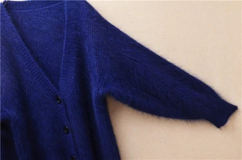 ženske ženske modni modri kosmat mink kašmir pletene dolgo batwing rokavi svoboden dolg pulover jopico angora krzno plašč jakna