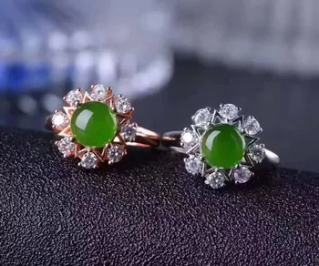 Naravna zelena jasper biser nakit sklopov naravni gemstone obroč Obesek, uhani 925 srebro krog Sončnično ženske stranka fine nakit