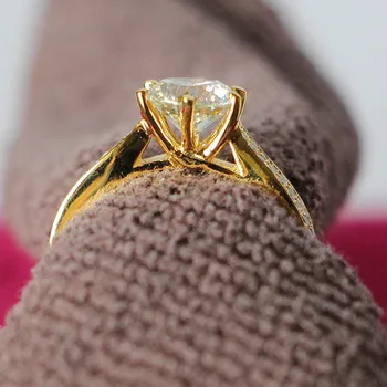 Verodostojno 925 Srebro Obroč 2Ct Krog Cut Diamond Ring Rumeno Zlato Barvo Romantični Poročni Nakit za Njo