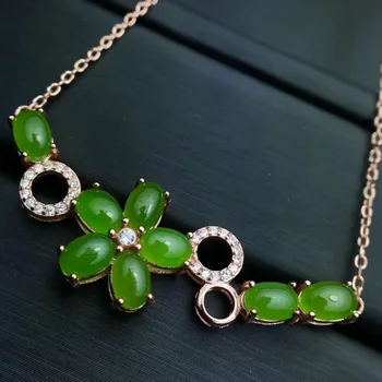 Naravna zelena jasper gem Elegantno Cvet ogrlica naravnih gemstone, ogrlico, obesek, S925 srebro dekle stranka darilo fine nakit