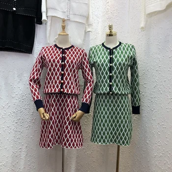 2021 Nove Jesensko Dva Kosa Iz Ženske Obreži Zgoraj Pleteno Obleko Jeseni Mode Priložnostne Obleko Določa Odrezana Feminino Ansambel Femme