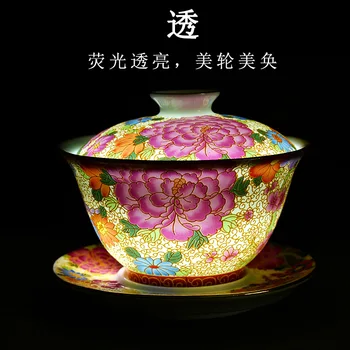 Franc Barve Pokal Pokrov Posode za Gospodinjstvo Modre in Bele Porcelanaste Tri Sile, Čaj Skledo Kitajski Ročno Čaj Kung Fu Čaj Skledo