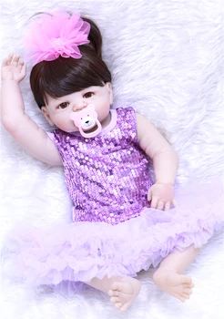 Polni Silikona Telo Prerojeni Baby Doll Igrače Veren 55 cm bebe princesa prerojeni bonecas vijolično shinning obleko otroci darilo lutke