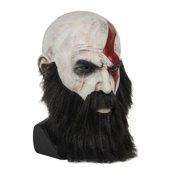 Igra Bog Vojne Kratos Masko z Brado Cosplay Fancy Človeka Groza Latex Stranka Maske Čelada Halloween Scary Stranka Rekviziti