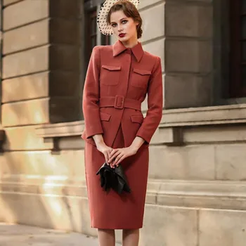 2022 Prišlekov Jeseni, Pozimi Ženske Obleke Obleke Urad Dama Poslovnih Formalno Delo Obrabe 2 Kos Določa Vintage Retro Slim Obleke