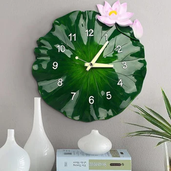 3D ustvarjalne umetnosti zelena lotus stenske ure sodobno oblikovanje izklop podeželja uro kuhinja umetnosti neoklasični izklop retro smolo veter stenska ura