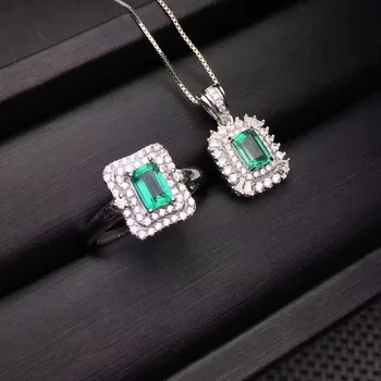 Moda kvadratnih milost Naravna zelena, smaragdna ogrlica, Zapestnice Naravni Gemstone Nakit Set 925 Srebro Ženske stranka darilo nakit