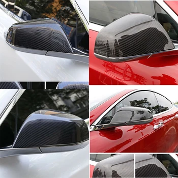 Sijajna Črna Realno Ogljikovih Vlaken Strani 2pcs Ogledalo Pokrov 4 vrata limuzina vzvratnega ogledala, pokrov Za Tesla Model S