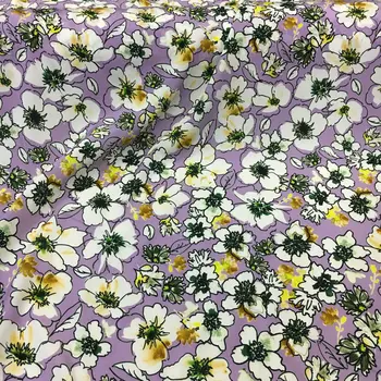 Ročno poslikano majhne cvjetnim tiskanja vijolično dnu elastična krep de chine digitalni tisk naravnih mulberry svile visoko modne tkanine