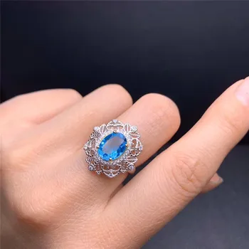 Ljubek ocean modri Topaz prstan in ogrlica, ki pravi 925 srebro nakit set naravnih gem dobro barvno novo designment dekle darilo za rojstni dan