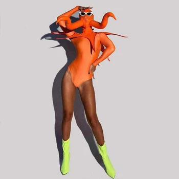 Hobotnica Obleko GOGO Ples Ženski Kostum Oranžna Obleka, Rave Pribor Pokrivala nočni klub DJ DS Obrabe Uspešnosti Kostum 1483