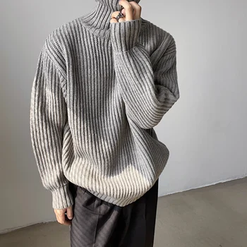 2021 moške korejski svoboden profil turtleneck sweater moški ins super ogenj nekaj zadebelitev notranje barva priložnostne svoboden