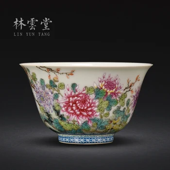 Lin Yuntang masters pokal vzorec tea cup kung fu čajne skodelice jingdezhen ročno poslikano pastelnih chrysanthemum pokal za roko