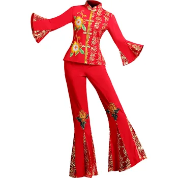 Rdeča Klasične Nacionalne Yangko Plesne Kostume za Odrasle Elegantno Kitajski Slog Ventilator, Krovni Hanfu Ples Nositi za Fazo Delovanja