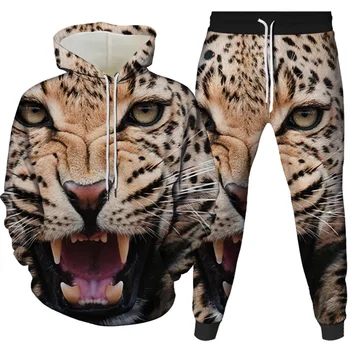 Moda za Moške Jeseni Hoodie Nastavite Tiger Kože 3D Vsem Natisnjeno Unisex Športna Majica Tiger Tiskanja Moški Pulover, Jakno Obleko