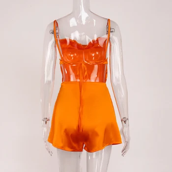 2021NEW 2021 Moda Saten Romper Ženske, Oranžna Bela Enega Kosa Obleko Kratek Jumpsuit Zanko Backless Povoj Jumpsuits Ulične