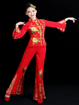 Yangko, Ples, Oblačila Klasične Nacionalne Square Dance Pasu Boben Kitajski Kostum Fan Plesna Predstava Tradicionalna Oblačila