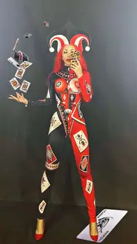 Nove Ženske Solitaire Črna Rdeča Tekmo 3D Tiskanih Jumpsuit igralne obleke Kostum Stretch Bodysuit Stopnji Uspešnosti Plesno Obleko Set