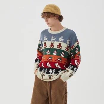 Hip Hop Moda za Moške Božič Puloverji Nosi Dreves Snežaka, Pletenine Pari Priložnostne Bombaž Puloverju Vrhovi Unisex Oblačila