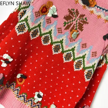 Vintage Jopico za Božič Ženske Lepe Zimske Puloverje Retro vzletno-pristajalne Steze, Puloverji Svoboden Kljuke Cvetje Moda Hooded Plesti Skokih