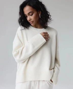 Ženske oblačila potegnite femme kašmir barva puloverju ohlapen pulover velikosti krog vratu zimski pulover ženske
