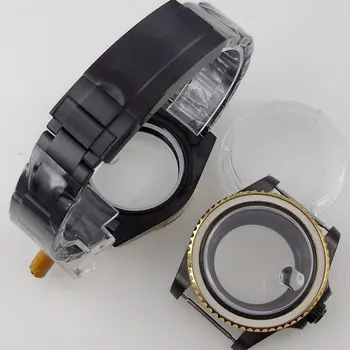 Black PVD 40 mm SUB Watch Primeru, fit NH35A MIYOTA 8215 Trak/Jubilejne Videl/Metal Nazaj Safir Stekleno Vrtljivo Ploščo Obroč