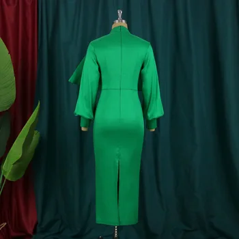 2021 Jeseni, Pozimi Nova Modna Ženska Obleka Afriške Barva Stojala Za Ovratnik Lok Puff Rokav Visoko Pasu Dolgo Priložnostne Ženske