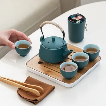 Ena Pot Štiri Skodelice Retro Kitajski Oblikovalec Zunanji Prenosni Teaware Visoko Kakovostnih Keramičnih Potovanja Čaj Nastavite Dejavnosti Čajnik Darilo Kul
