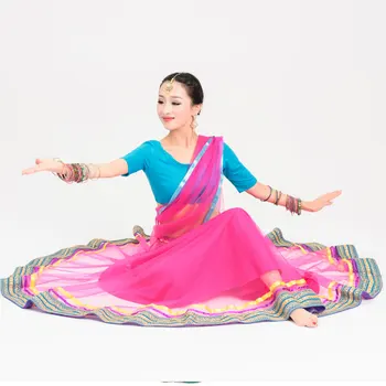 Indijski Ples Uspešnosti Ženski Kostum Praksi, Ples, Oblačila za Orientalske Plesne Kostume Za Ženske Bollywood Sari 3PCS DQL920